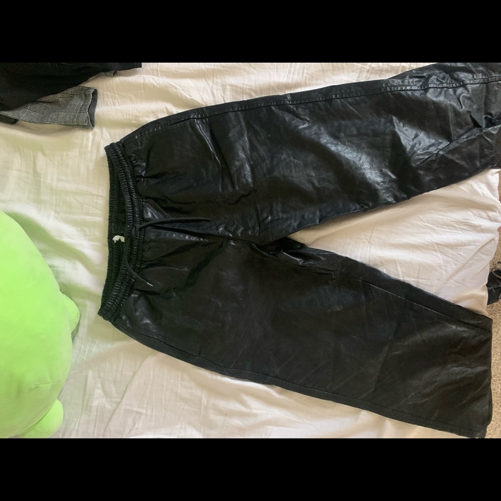 Black leather joggers